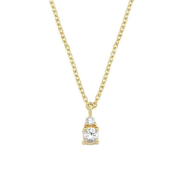 Petit vedhæng i 14 kt. guld med to runde diamanter (0,125 ct.) og kæde fra Nuran.